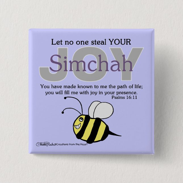 Chapa Cuadrada ¡Nadie robe tu alegría/Simchah! ¡Con abeja! (Anverso)