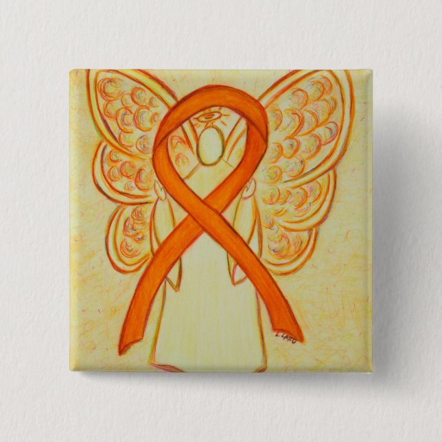 Chapa Cuadrada Naranja Angel Awareness Ribbon Personalizado Pins  (Anverso)