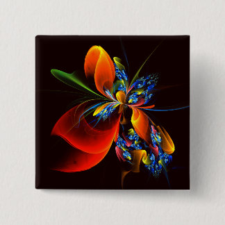 Chapa Cuadrada Naranja azul Floral Moderno Resumen Patrón de arte