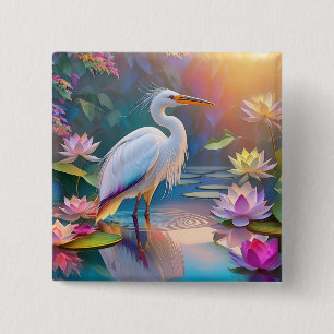 Chapa Cuadrada Naranja Billing White Heron Fantasy Bird