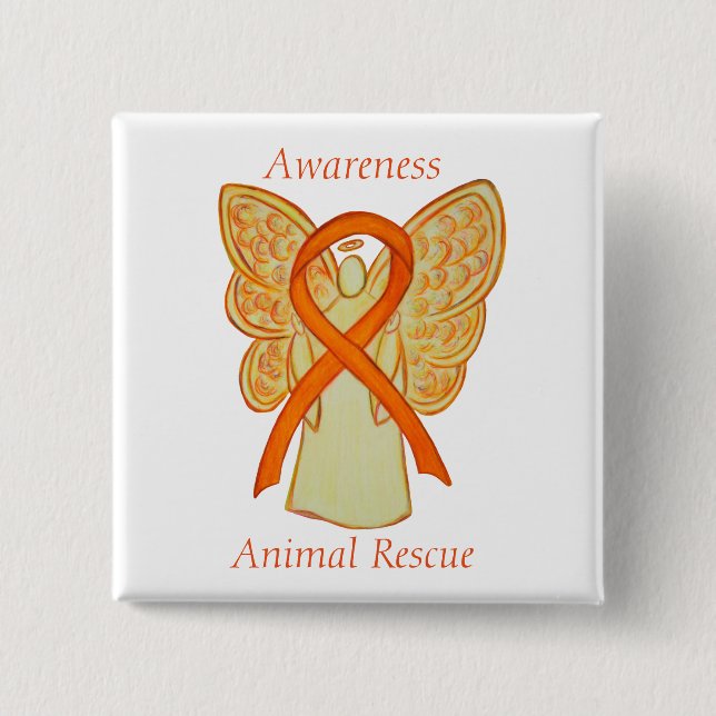 Chapa Cuadrada Naranja de Rescate Animal Conciencia Cinta Angel P (Anverso)