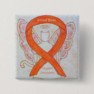 Chapa Cuadrada Naranja de rescate animal Ribbon Cat Angel Art Pin