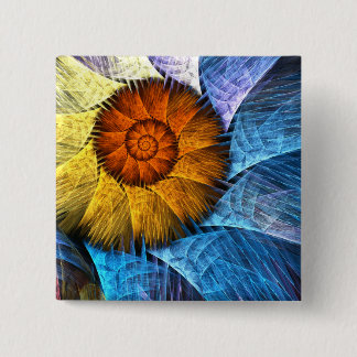 Chapa Cuadrada Naranja floral Azul amarillo abstracto arte