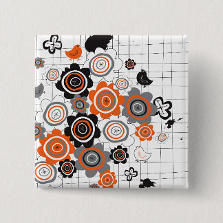 Chapa Cuadrada Naranja Flores Chicks Tinta Blogueras Doodles Botó