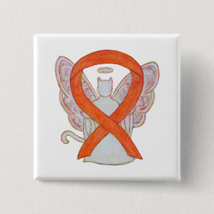 Chapa Cuadrada Naranja Gato Ángel Conciencia Cinta Personalizado 