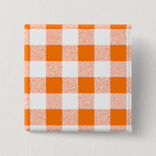 Chapa Cuadrada Naranja Gingham Check Pattern (Anverso)