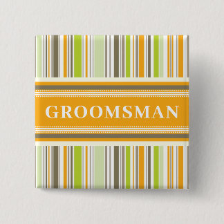 Chapa Cuadrada NARANJA retro GROOMSMAN Tiras de tinta Boda simple