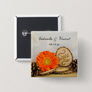 Chapa Cuadrada Naranja ruso Daisy Woodland Boda