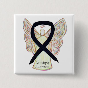 Chapa Cuadrada Narcolepsy Awareness Angel Black Ribbon Art Pin