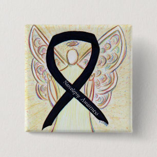 Chapa Cuadrada Narcolepsy Awareness Angel Black Ribbon Art Pins