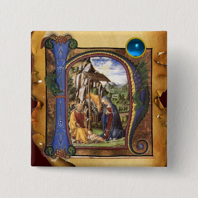 Chapa Cuadrada NATIVIDAD XMAS PARCHMENT Monograma de zafiro azul (Anverso)