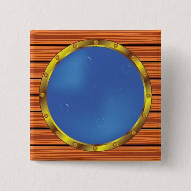 Chapa Cuadrada Nautical Ship Porthole Window with Blue Water (Anverso)
