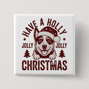 Chapa Cuadrada Navidad Blue Heeler Holly Jolly Perro Mamá Vintage
