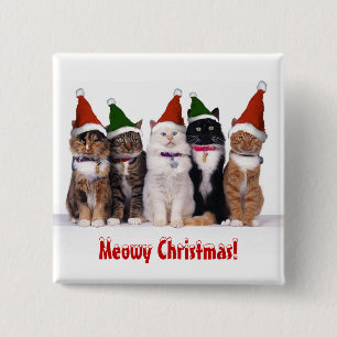 Chapa Cuadrada "Navidad de Meowy!" Gatos en gorras