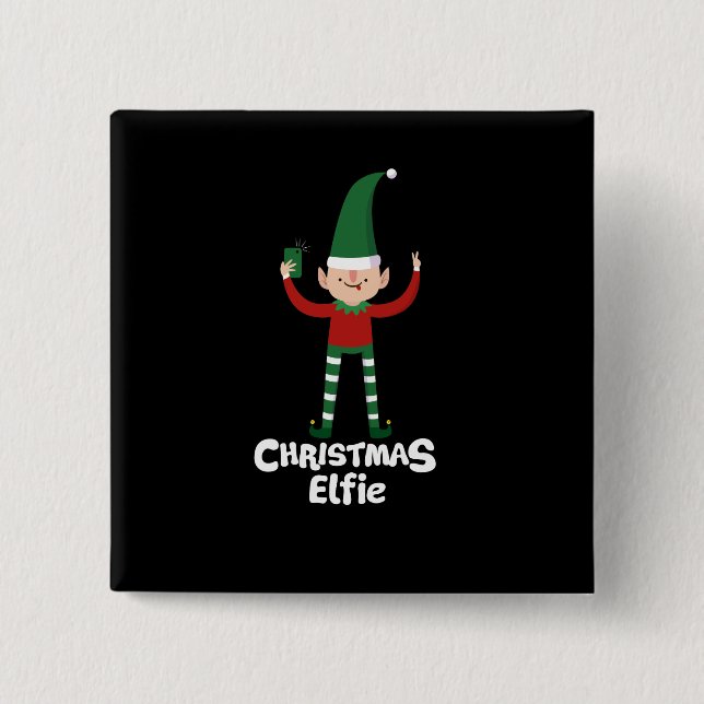 Chapa Cuadrada Navidad divertido Elfie (Anverso)