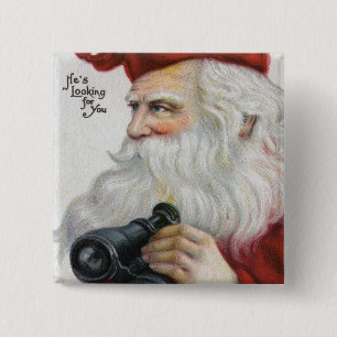 Chapa Cuadrada Navidad GreetingSanta con los prismáticos