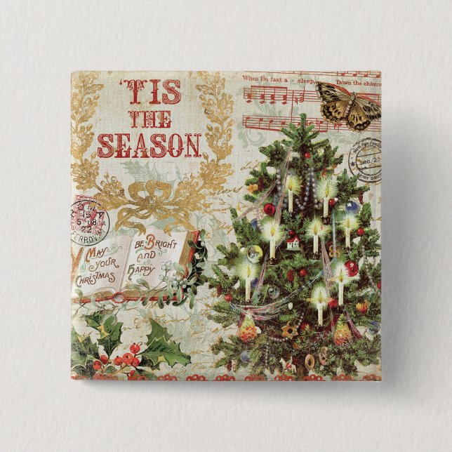 Chapa Cuadrada Navidad Tis del vintage la estación (Anverso)