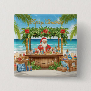 Chapa Cuadrada Navidad Tropical con Papá Noel en la Playa