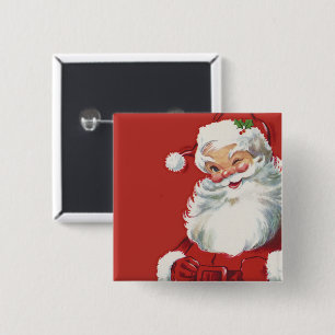 Chapa Cuadrada Navidad Vintage, Alegre Santa Claus Guiñando
