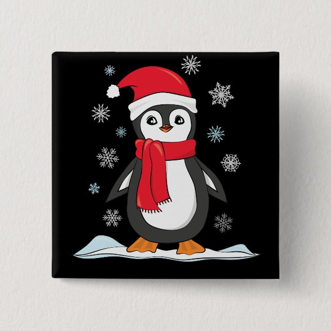 Chapa Cuadrada Navidades Cute Penguin (Anverso)