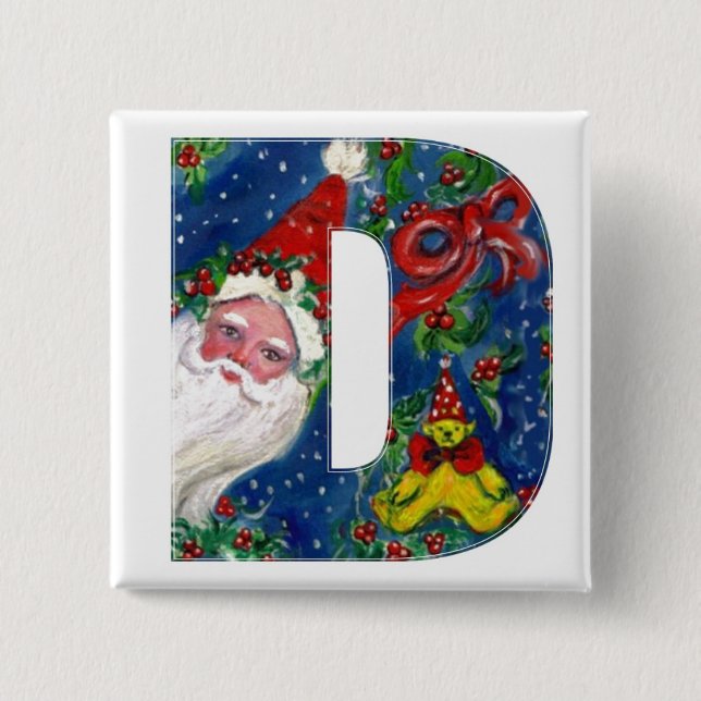 CHAPA CUADRADA NAVIDADES D LETTER / SANTA RED RIBBON MONOGRAM (Anverso)