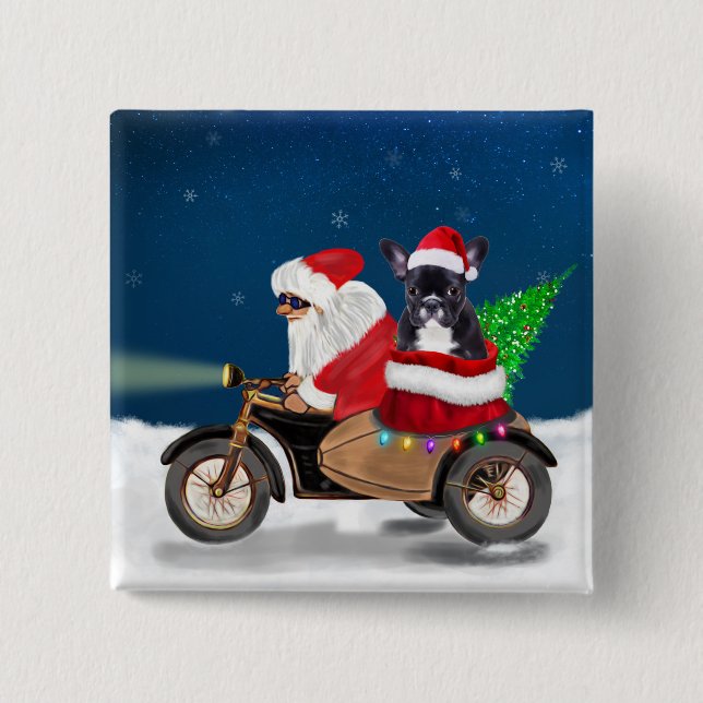 Chapa Cuadrada Navidades de Bulldog de Francia Santa Claus (Anverso)