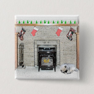 Chapa Cuadrada Navidades de Keeshond picotean perro con pintura d