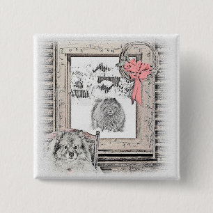 Chapa Cuadrada Navidades de Keeshond Ventana de Invierno Pintura 
