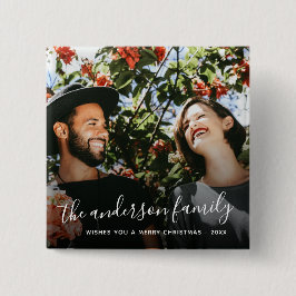 Chapa Cuadrada Navidades de nombre de familia de script blanco