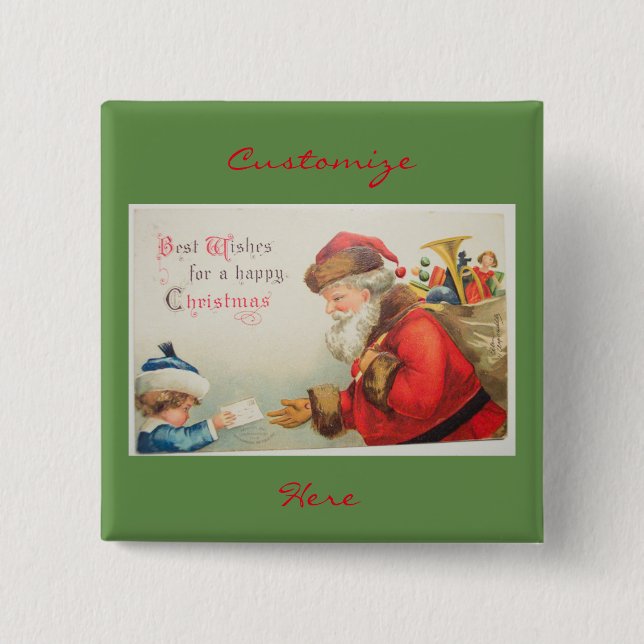 Chapa Cuadrada Navidades de nostalgia de Santa y los niños (Anverso)