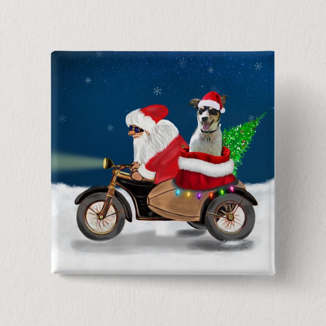 Chapa Cuadrada Navidades de Rat Terrier Dog Santa Claus (Anverso)