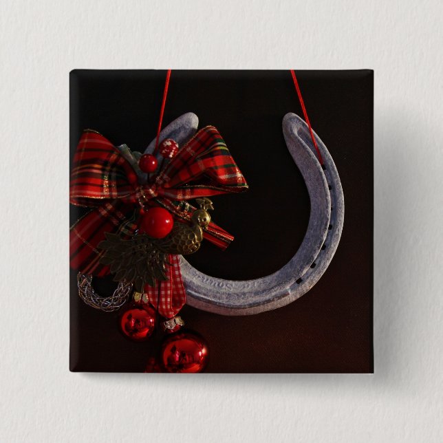 Chapa Cuadrada Navidades ecuestres colgando foto de herradura (Anverso)