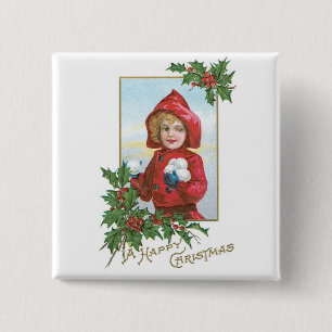 Chapa Cuadrada Navidades felices Chica con bolas de nieve