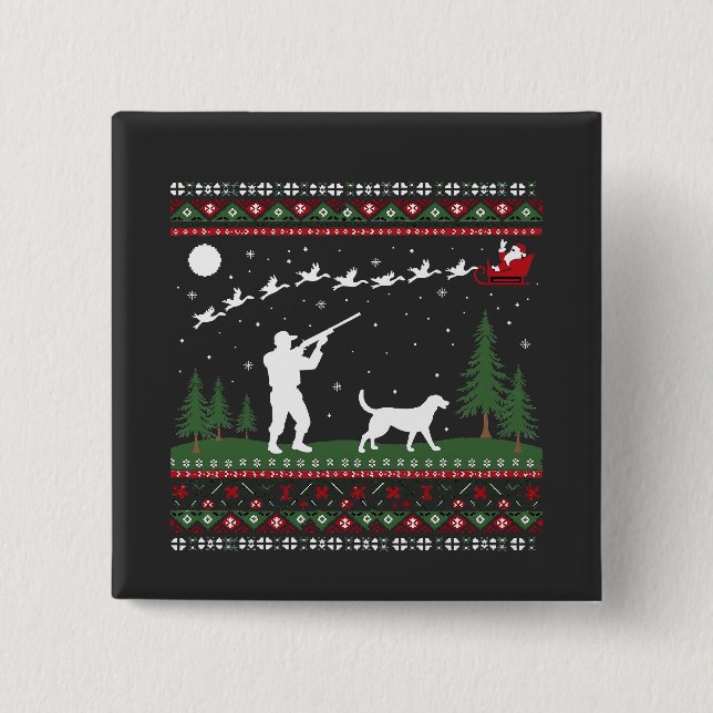 Chapa Cuadrada Navidades feos Estación Santa de Caza de Suéter (Anverso)