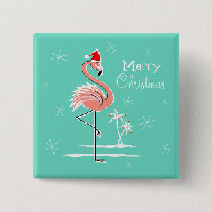 Chapa Cuadrada Navidades Flamingo Merry Christmas button square