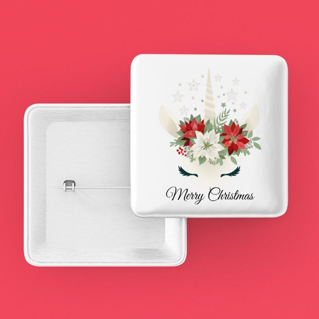 Chapa Cuadrada Navidades florales Unicorn | Feliz Navidad (Subido por el creador)