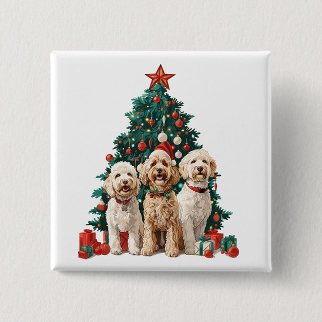 Chapa Cuadrada Navidades Goldendoodle Dogs (Anverso)