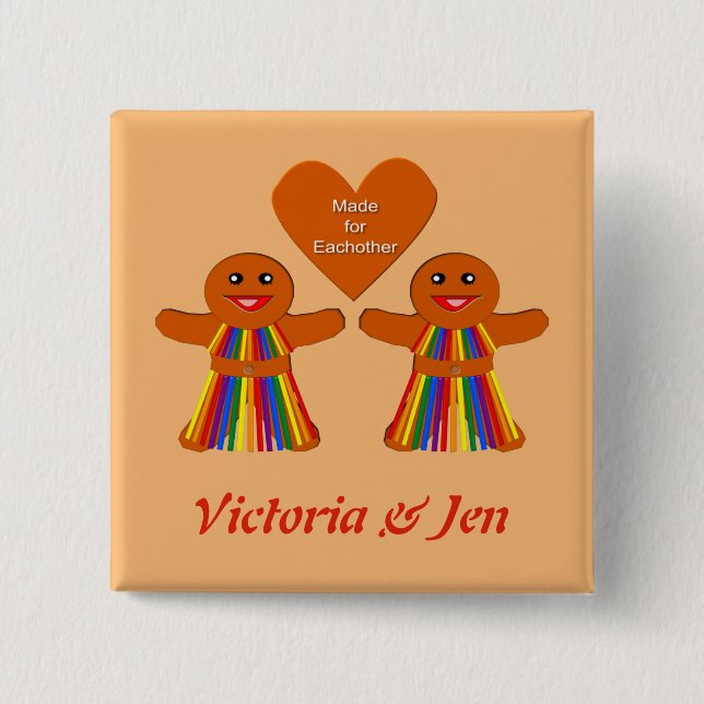 Chapa Cuadrada Navidades lesbianas Gingerbread Damas Personalizad (Anverso)