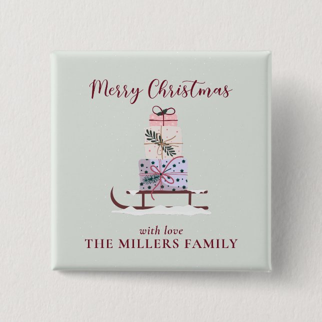 Chapa Cuadrada Navidades llenos de regalos, verde claro (Anverso)