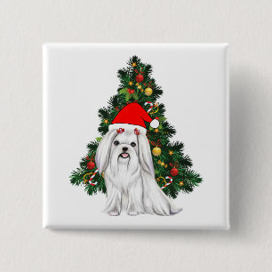 Chapa Cuadrada Navidades malteses, Navidad Perro maltés con sombr