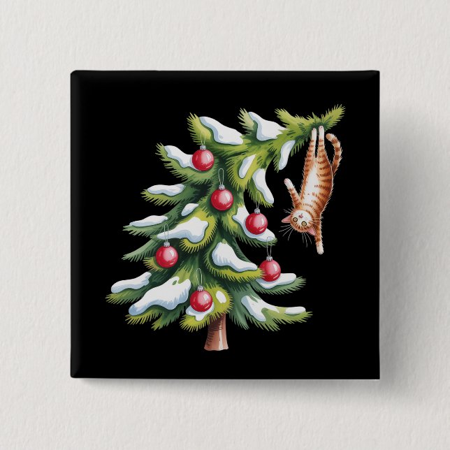 Chapa Cuadrada Navidades Naranja Cat Tree Cats Amante de Navidad  (Anverso)