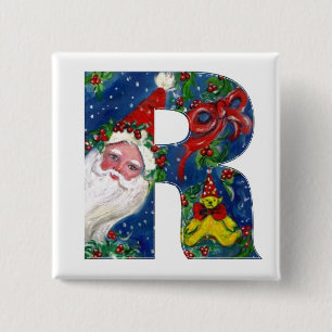 CHAPA CUADRADA NAVIDADES R LETTER / SANTA RED RIBBON MONOGRAM