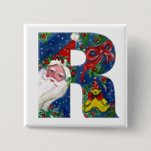 CHAPA CUADRADA NAVIDADES R LETTER / SANTA RED RIBBON MONOGRAM (Anverso)