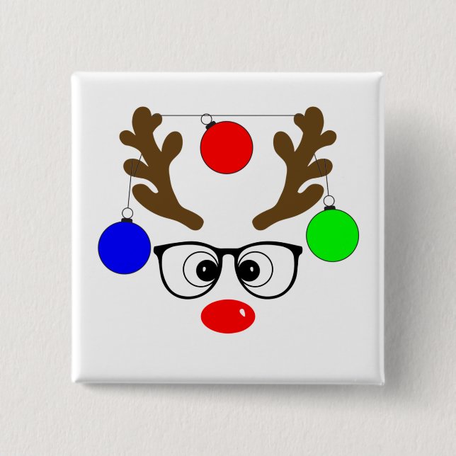 Chapa Cuadrada Navidades Rinfos con gafas grandes y adornos (Anverso)