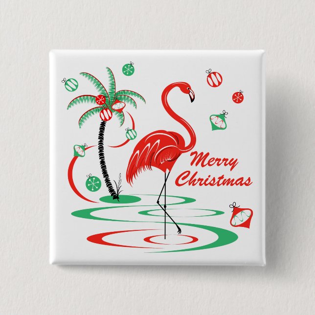 Chapa Cuadrada Navidades rojos Flamingo Merry Christmas square (Anverso)