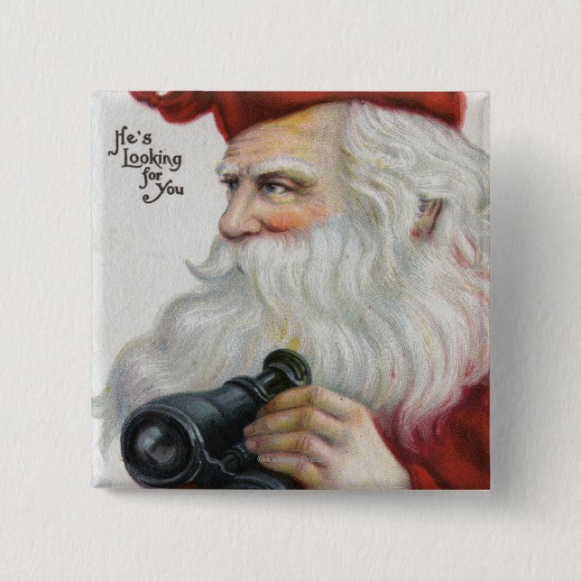 Chapa Cuadrada Navidades Saludando a Santa con Binoculares (Anverso)