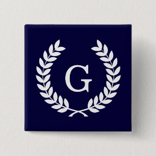 Chapa Cuadrada Navy Blue Wheat Laurel Wreath Monograma inicial