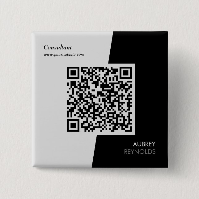 Chapa Cuadrada Negrita Moderno Código QR Profesional Negra Y Blan (Anverso)