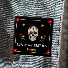 Chapa Cuadrada Negro gótico Dia de los Muertos Flor de azucar