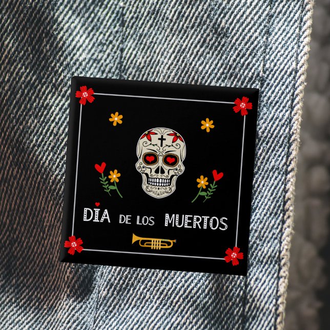 Chapa Cuadrada Negro gótico Dia de los Muertos Flor de azucar (Subido por el creador)